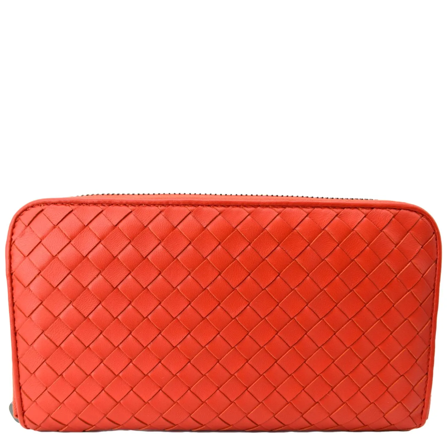 BOTTEGA VENETA Intreccio Leather Zip Around Wallet Red