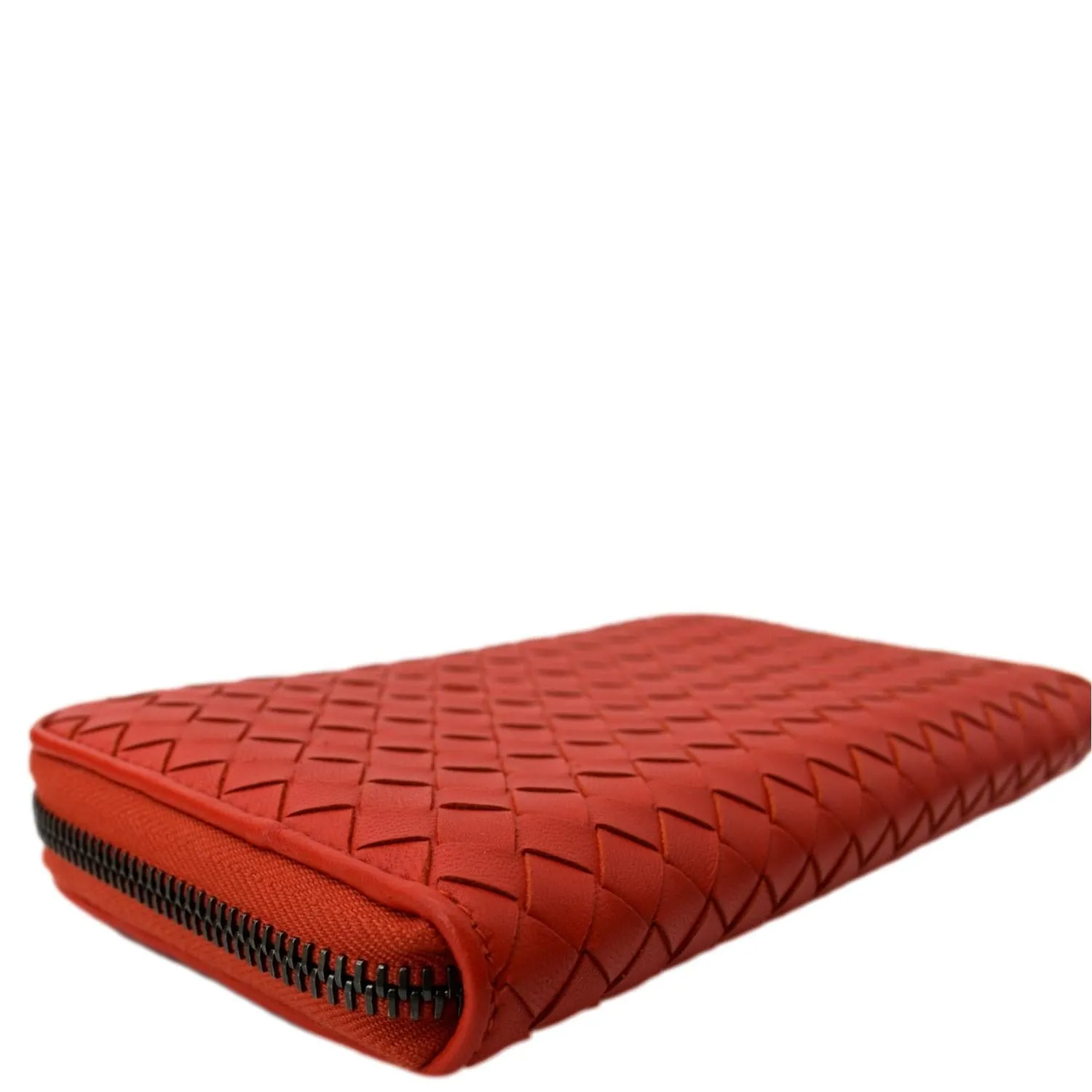 BOTTEGA VENETA Intreccio Leather Zip Around Wallet Red