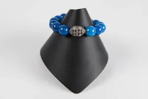 Bright blue agate with rose cut diamond bead