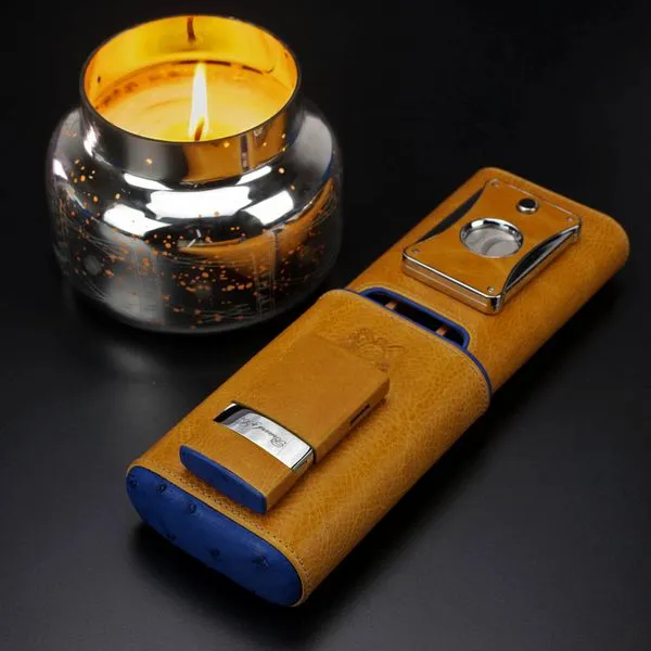 Brizard and Co. The "Elite Series 2" Cutter - Blue Ostrich and Camel Color Leather