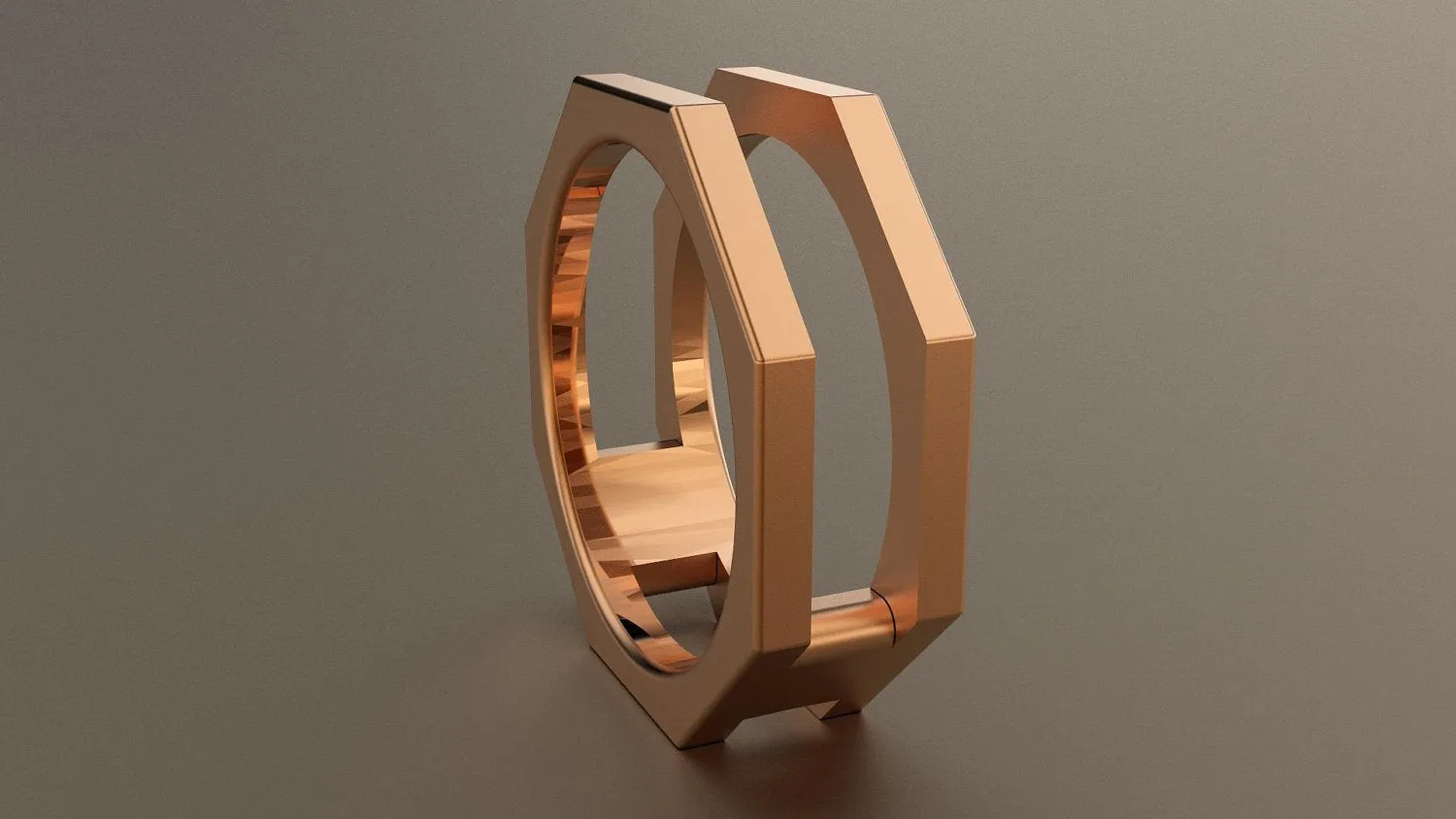 Brushed Rose Gold 8mm Split Octagon Bolt Wedding Band