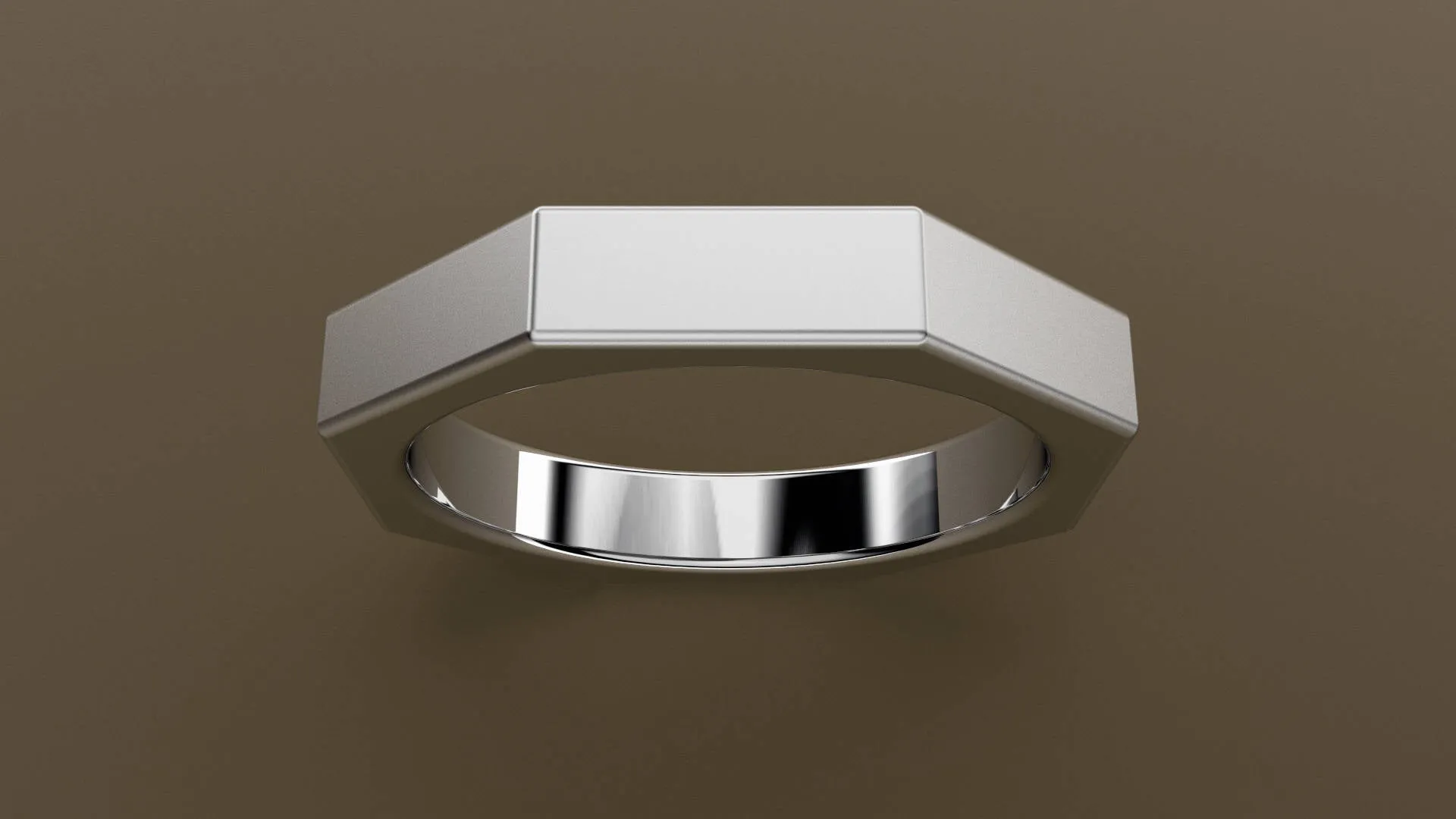 Brushed White Gold 4mm Octagon Bolt Wedding Band