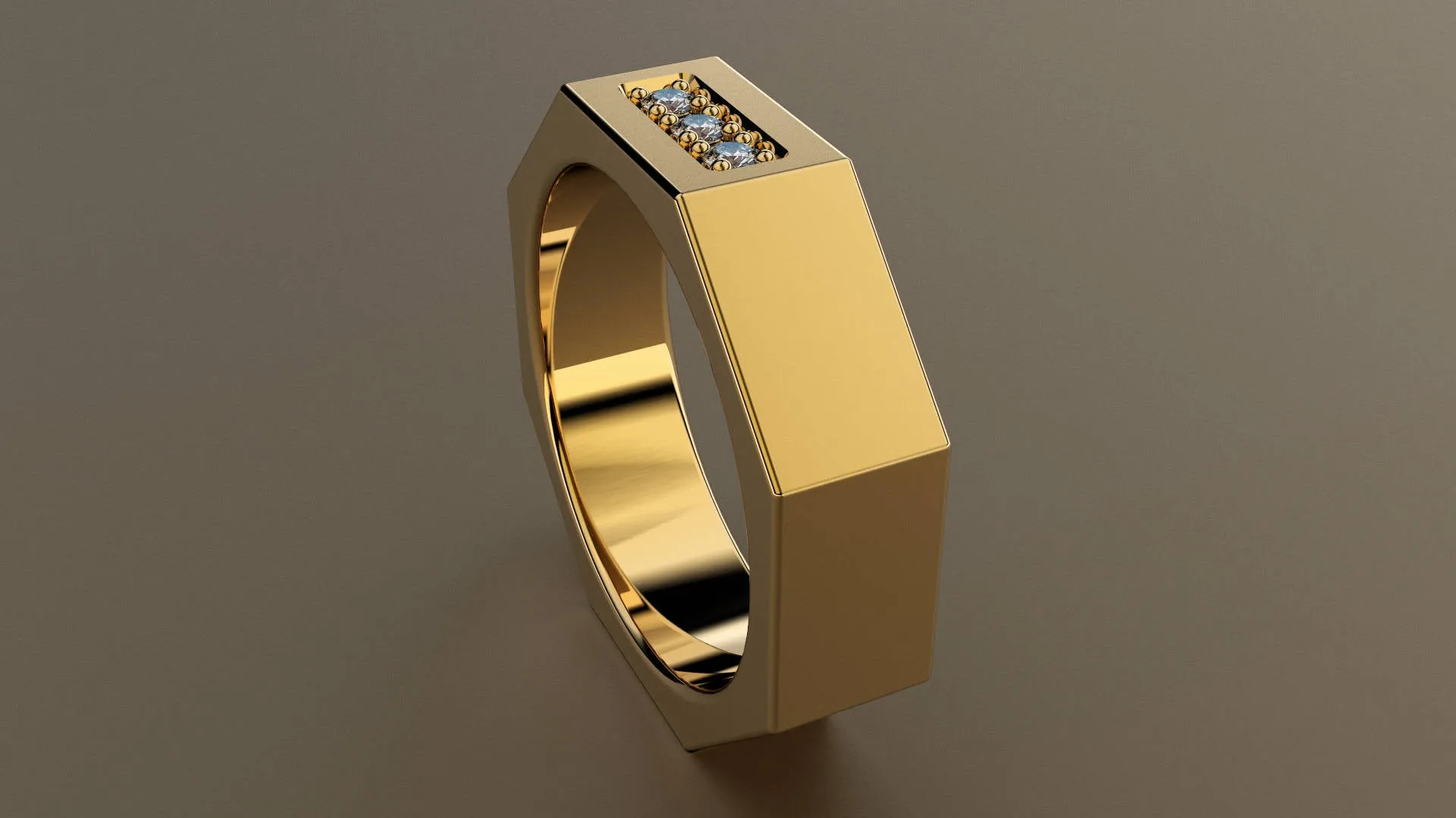 Brushed Yellow Gold Diamond 6mm Octagon Wedding Band