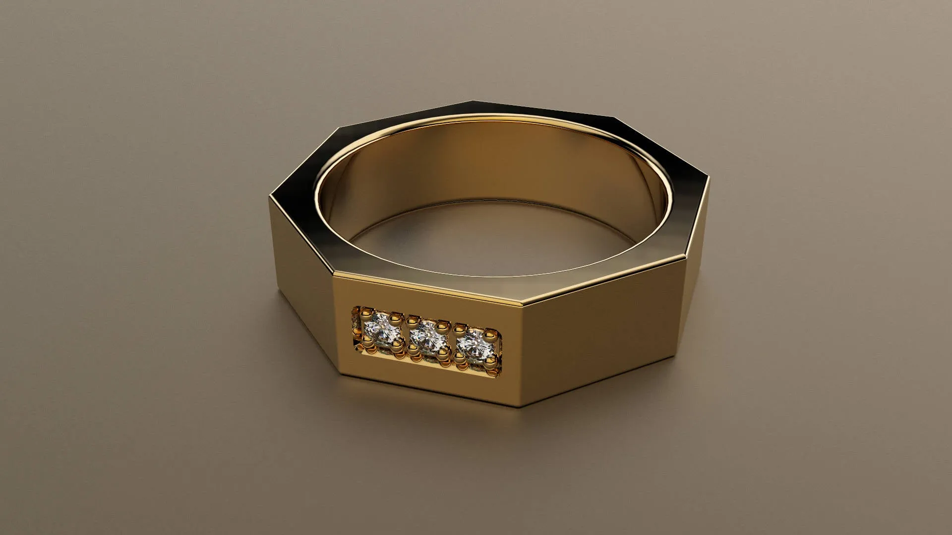 Brushed Yellow Gold Diamond 6mm Octagon Wedding Band