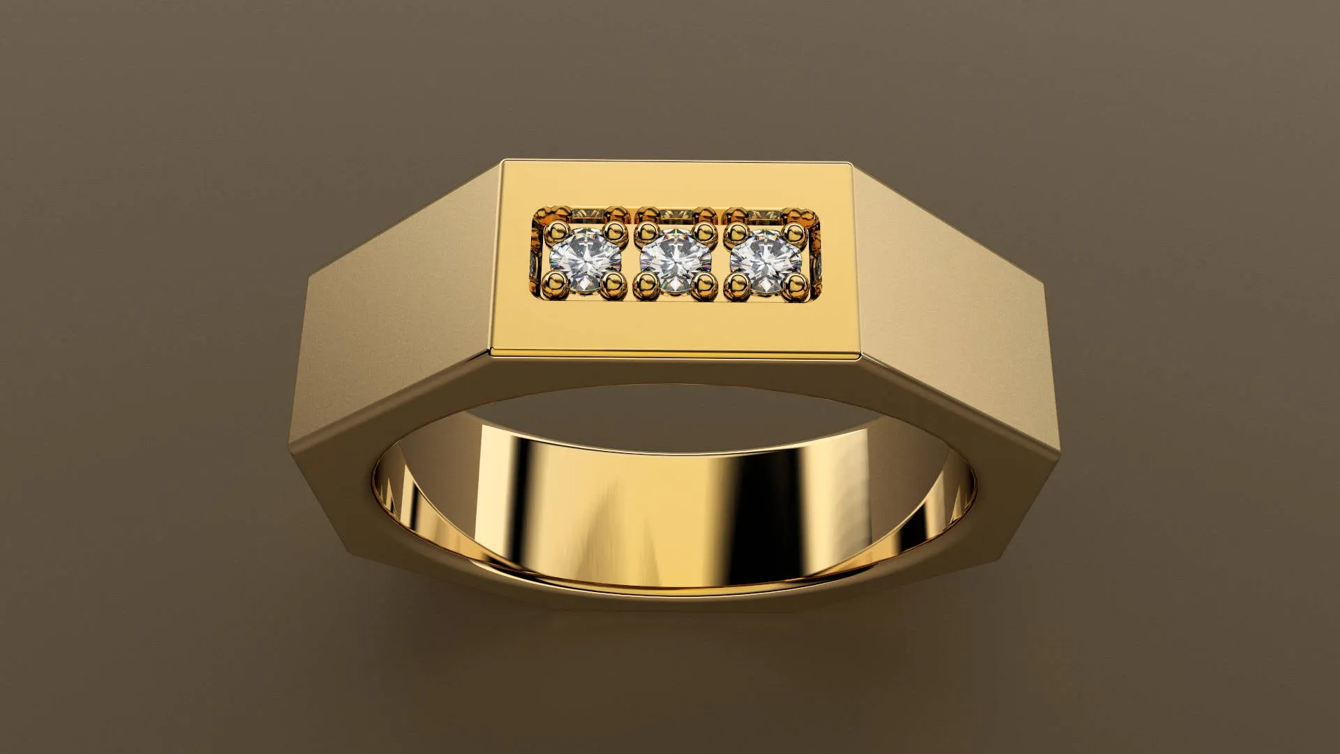 Brushed Yellow Gold Diamond 6mm Octagon Wedding Band