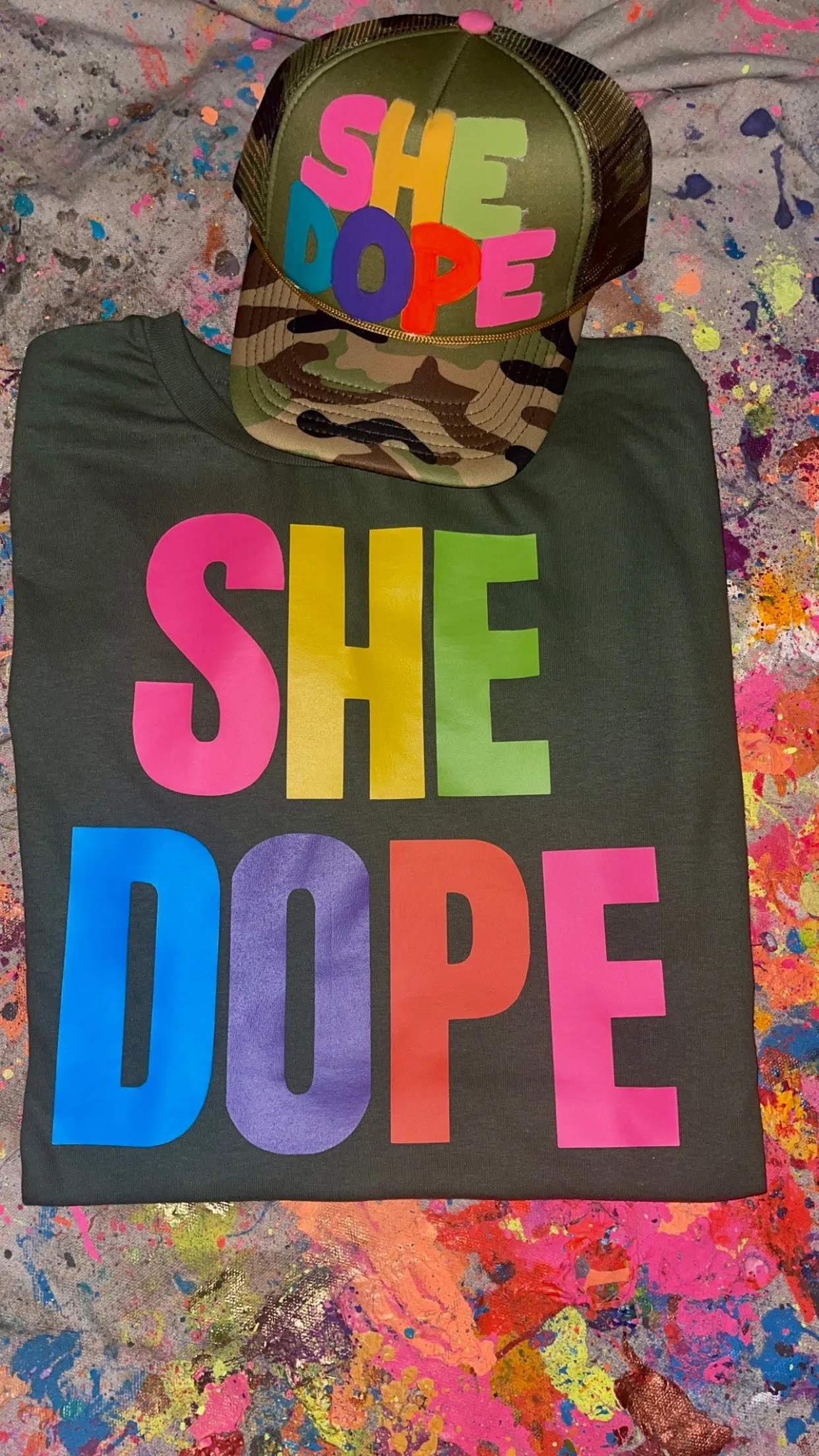 Camo multicolored She Dope tee
