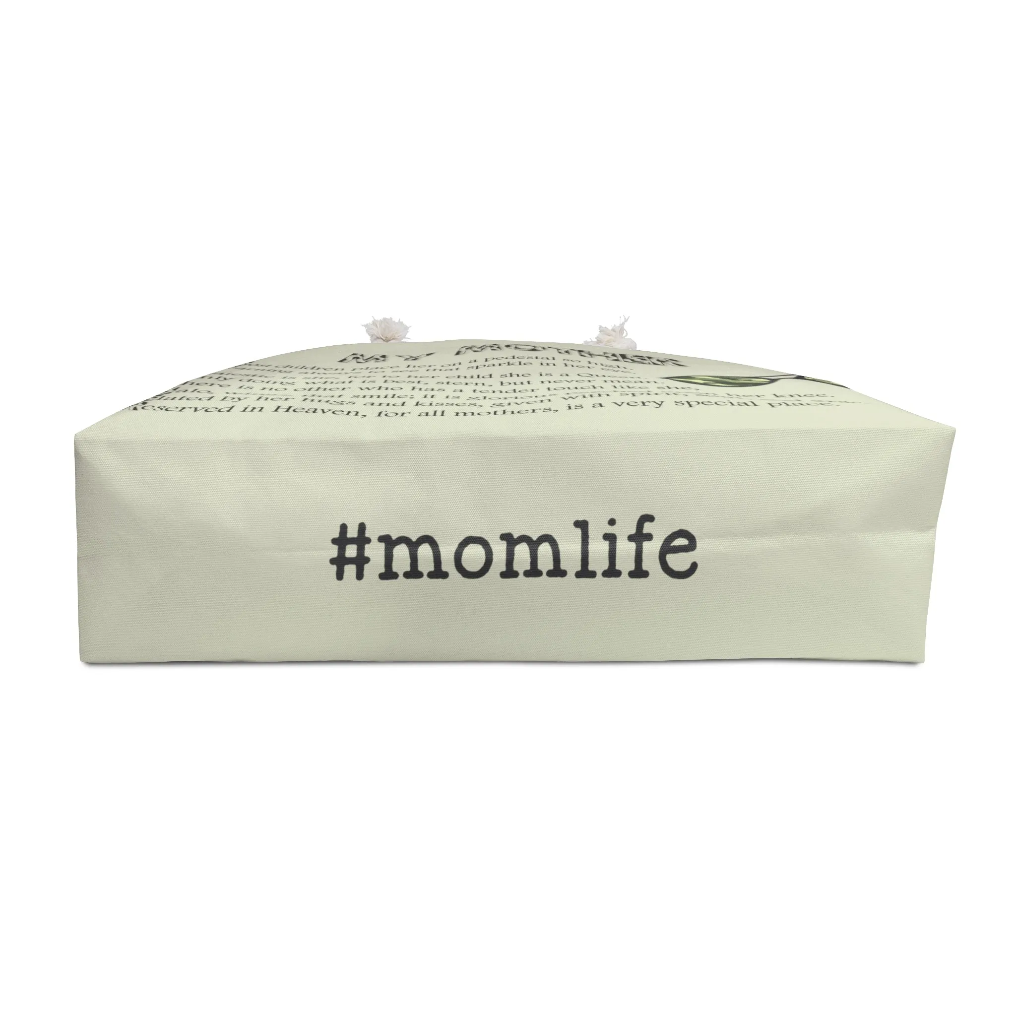 Camo Text Weekender Tote Bag with Acrostic Poem Spelling Out "My Mother"