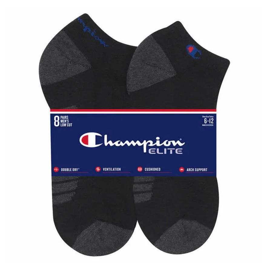 Champion Elite Socks Men's Low Cut Cushioned Sock 8-pair
