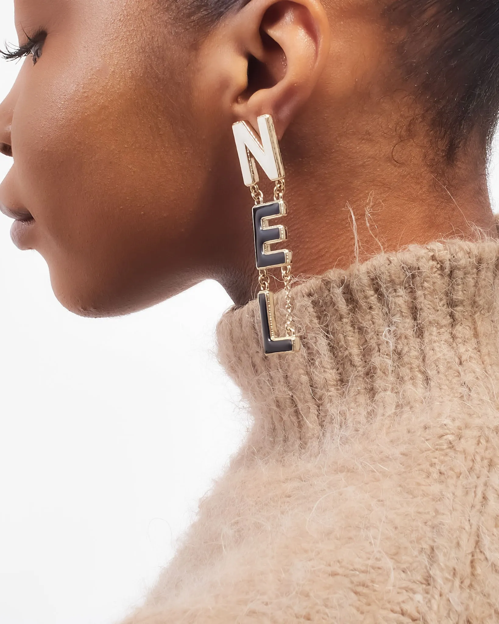 Chanel Black & White  Enamel 'CHA-NEL' Drop Earrings