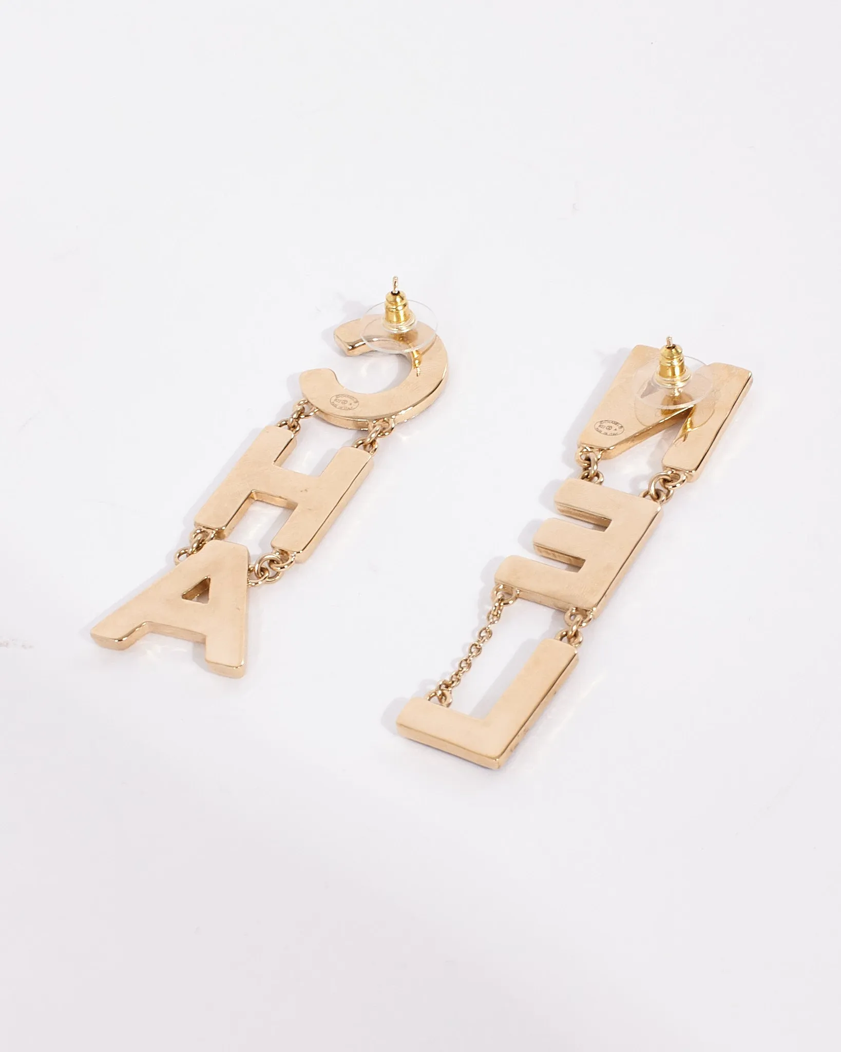 Chanel Black & White  Enamel 'CHA-NEL' Drop Earrings