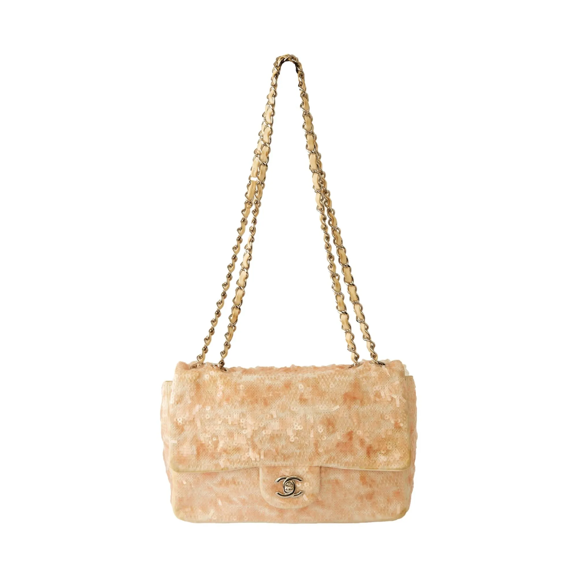 Chanel Peach Sequin Chain Flap Bag