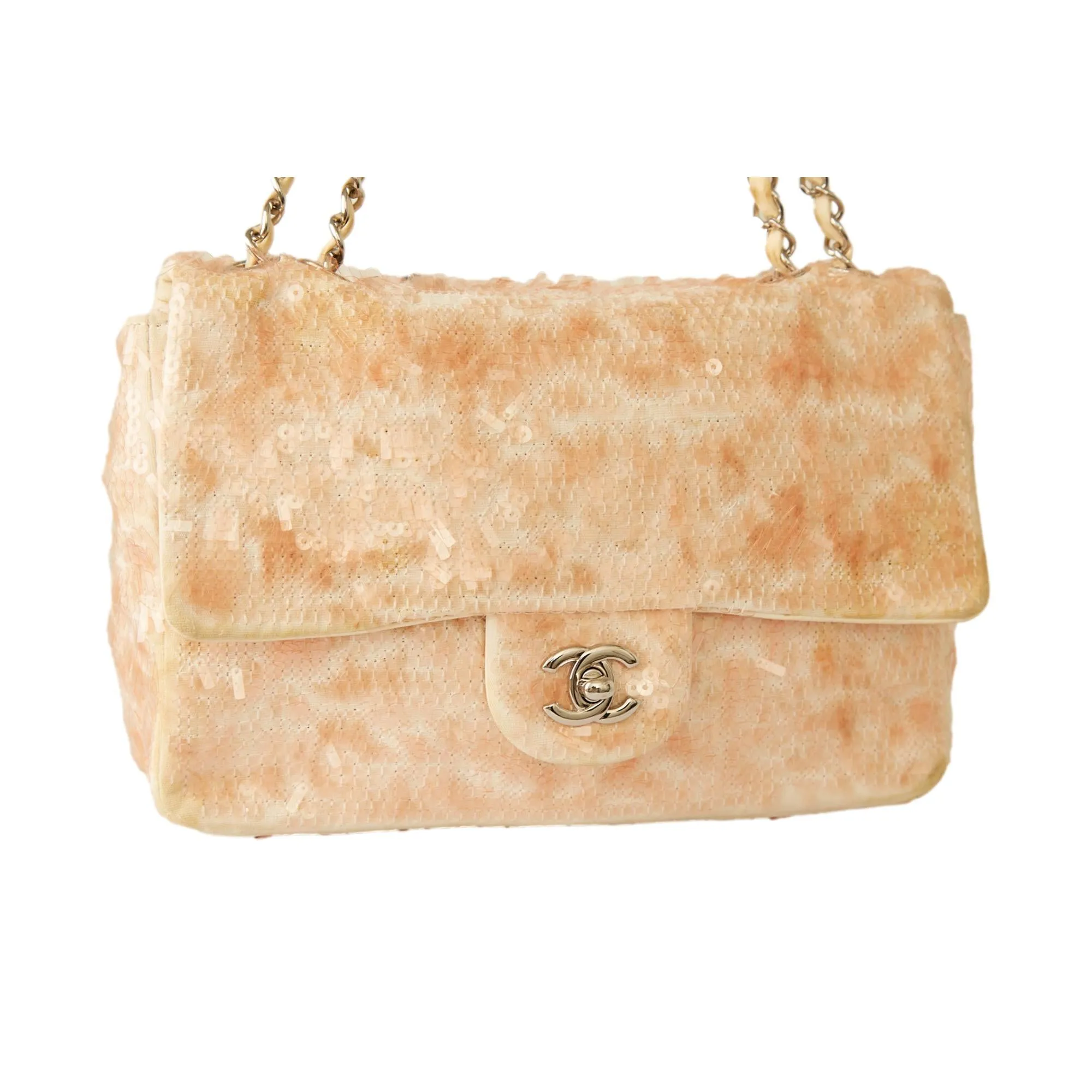Chanel Peach Sequin Chain Flap Bag
