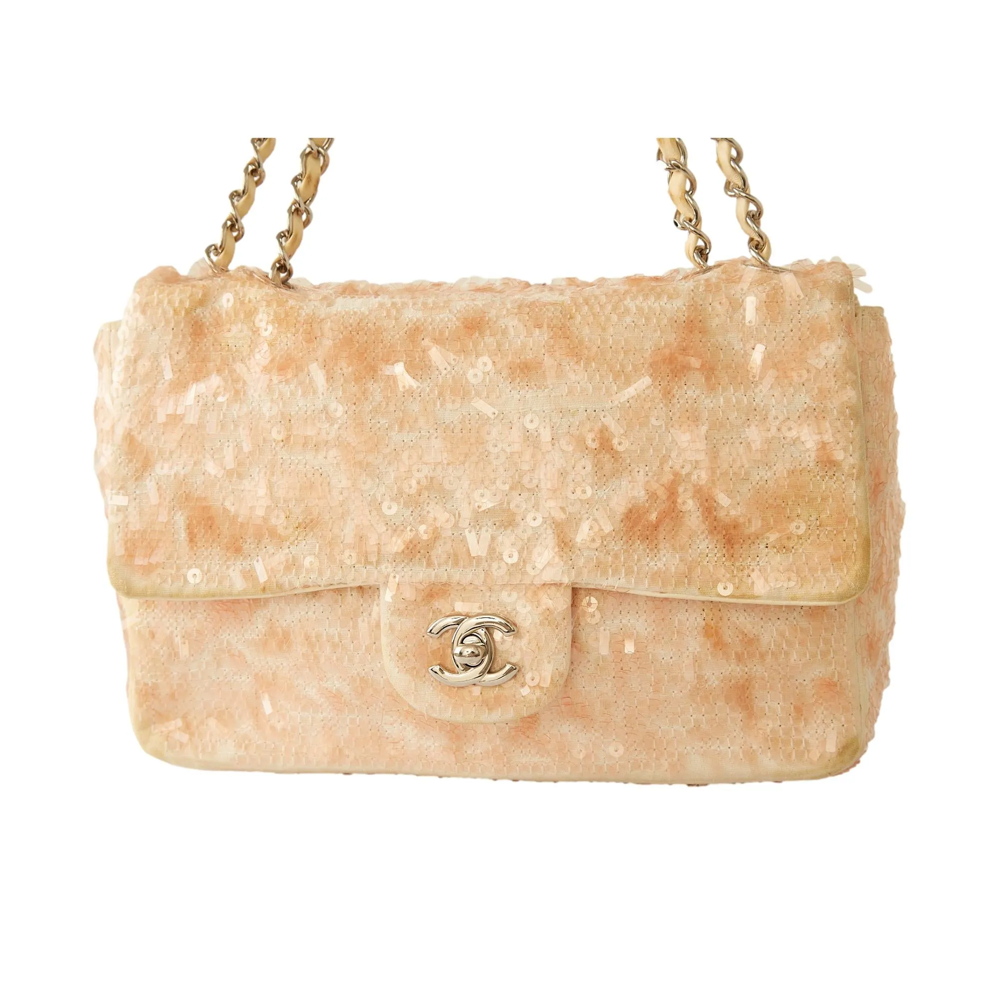 Chanel Peach Sequin Chain Flap Bag