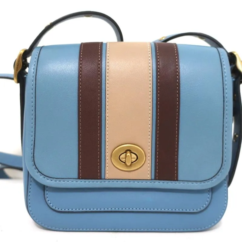 Coach Rambler 16 Mini Crossbody Bag with Varsity Stripe Blue Leather NEW