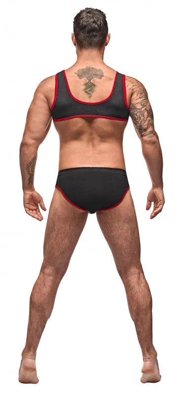 Cotton Lycra Mini Tank Bikini Set - Black/red -  Small