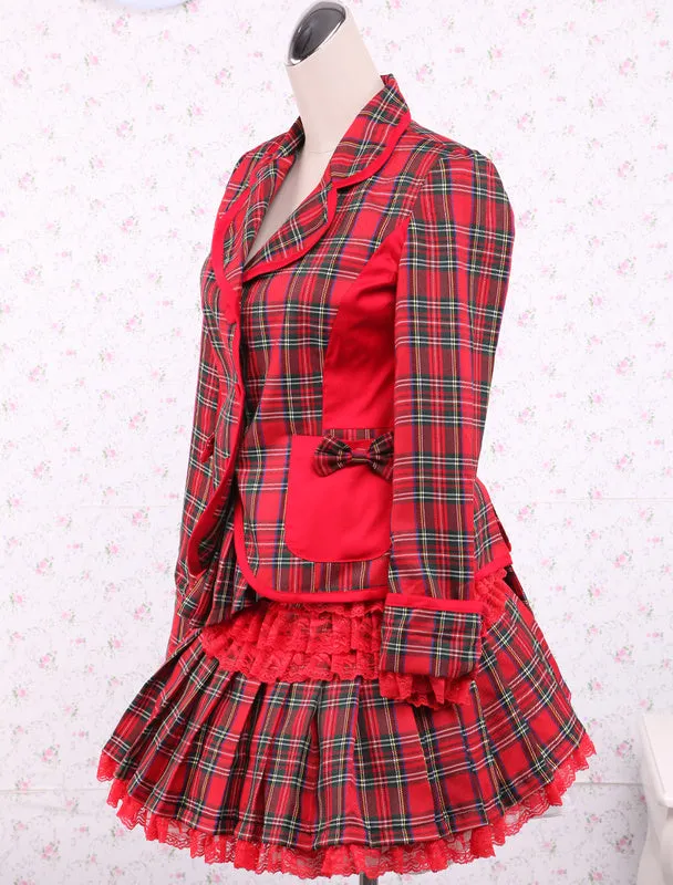 Cotton Red Gingham School Lolita Top And Skirt