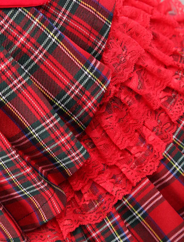 Cotton Red Gingham School Lolita Top And Skirt