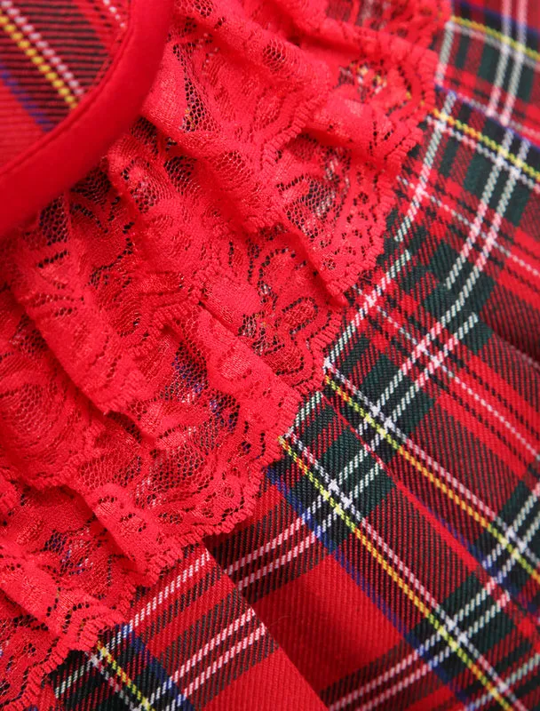 Cotton Red Gingham School Lolita Top And Skirt