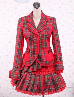 Cotton Red Gingham School Lolita Top And Skirt