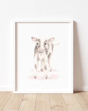 Cow Nursery Art Print in Sweet Blush