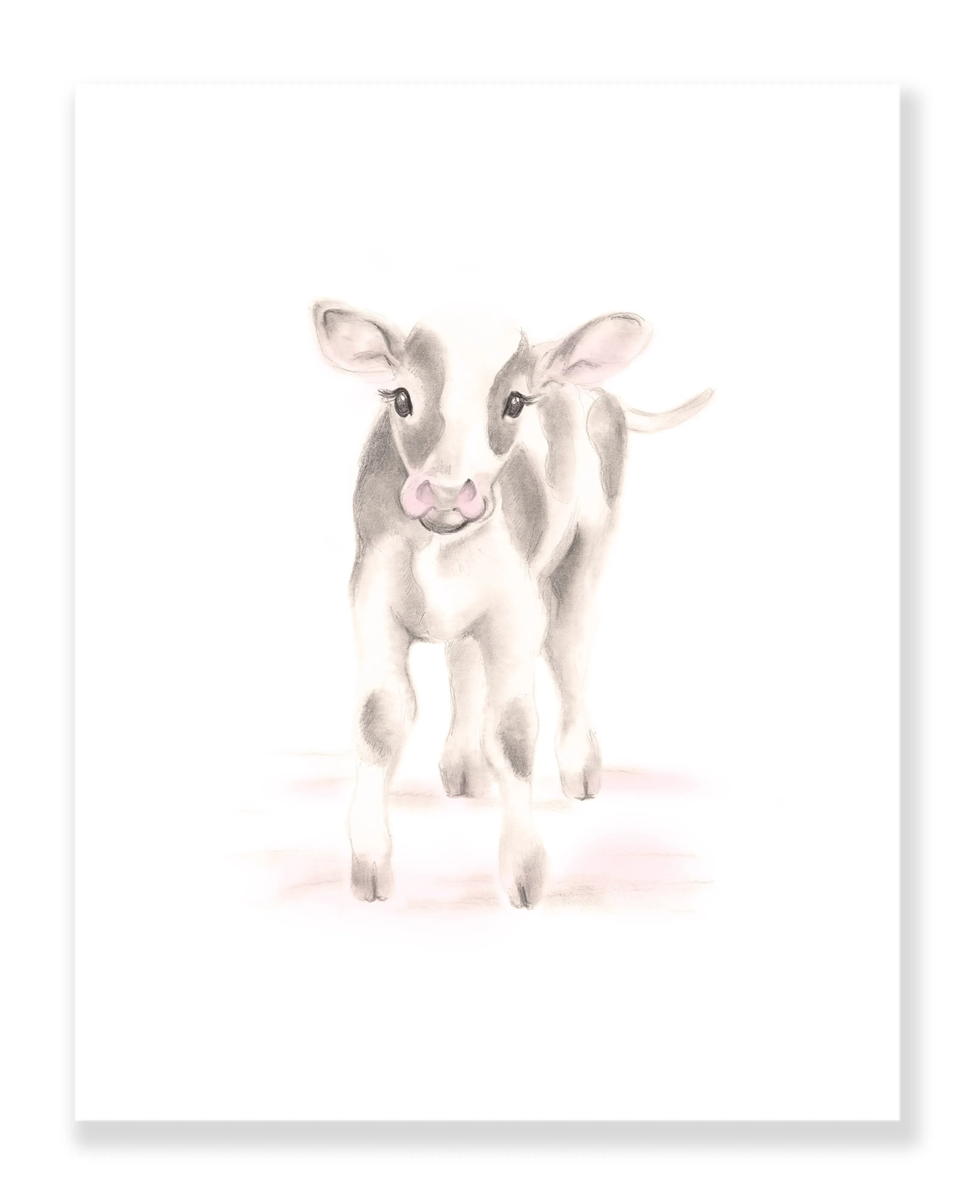 Cow Nursery Art Print in Sweet Blush
