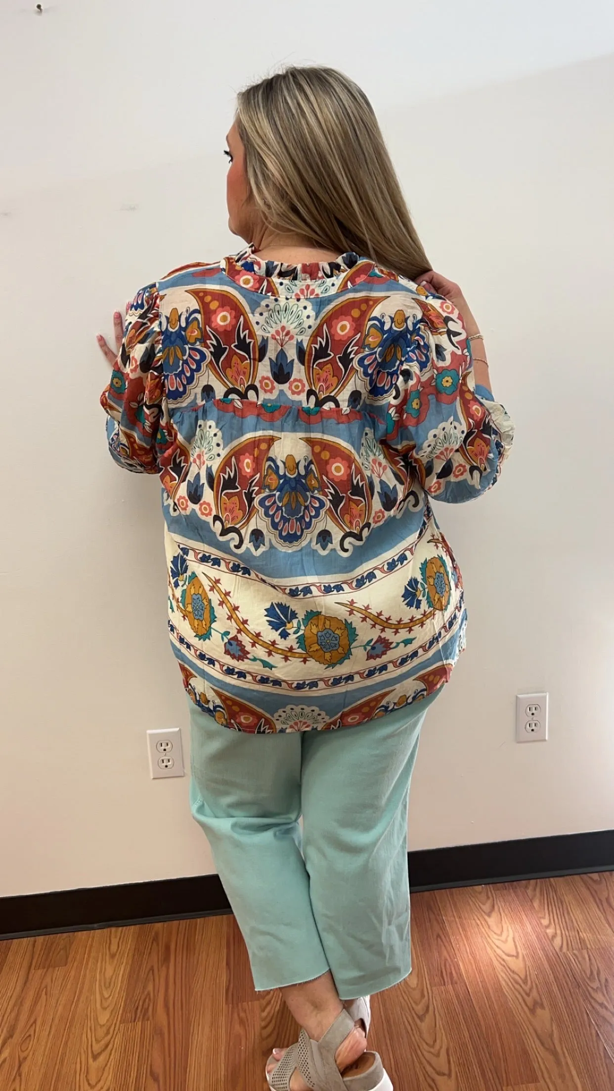 Curvy Blue Mix Blouse by Umgee