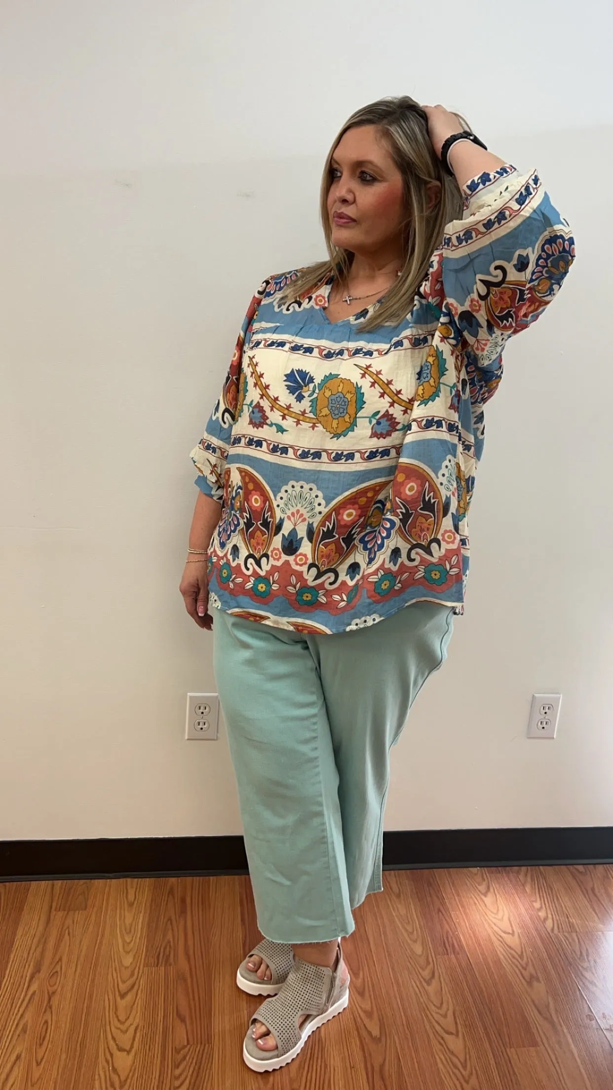 Curvy Blue Mix Blouse by Umgee