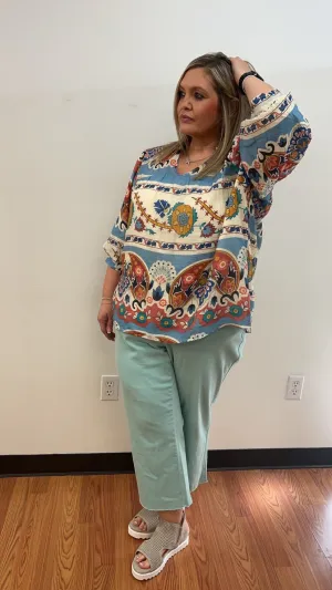 Curvy Blue Mix Blouse by Umgee