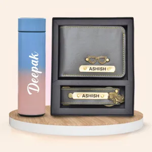 Customized Bottle with Temperature display - Pastel Shade 2 & All in One Men's Combo (2 pcs) - Grey