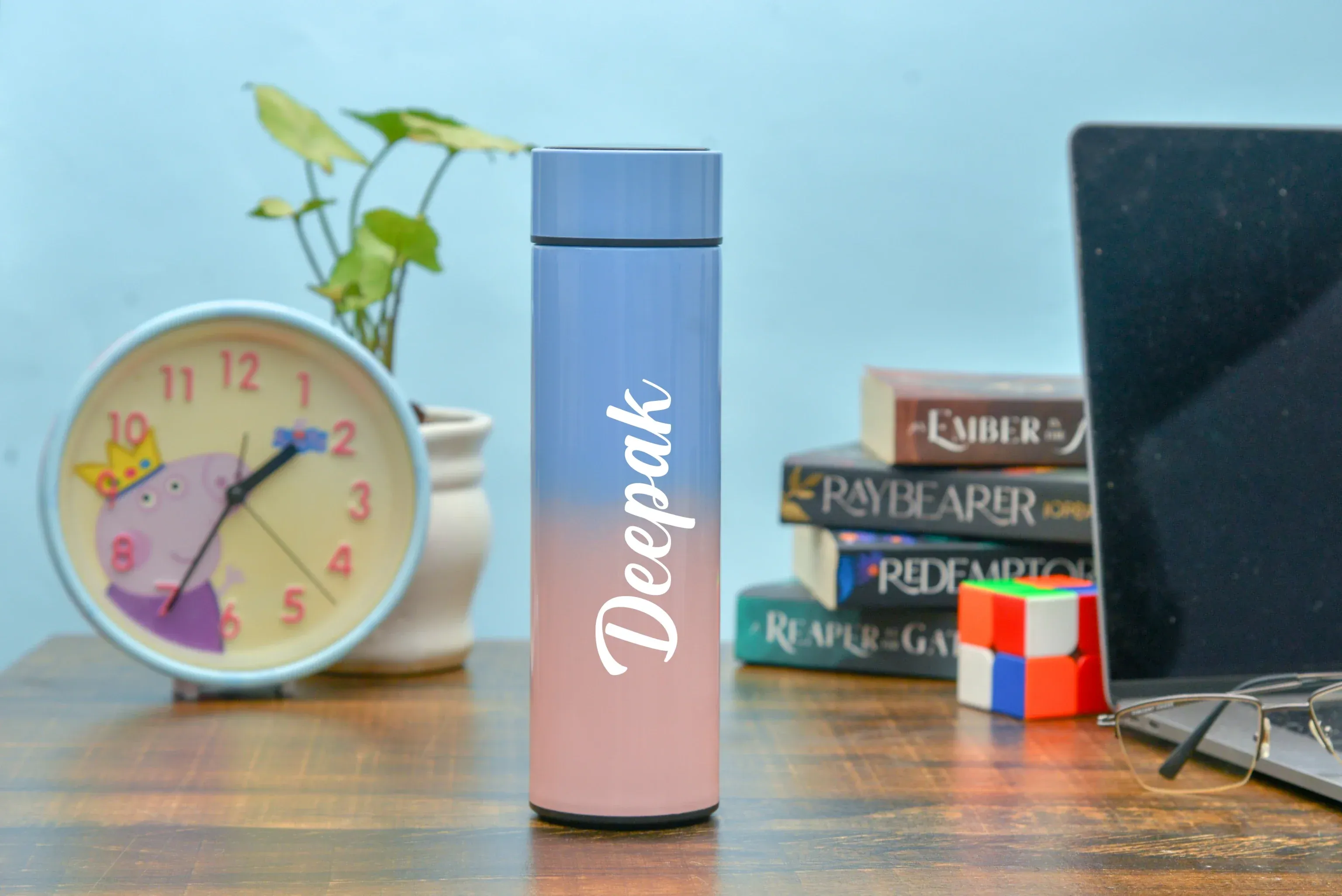 Customized Bottle with Temperature display - Pastel Shade 2 & All in One Men's Combo (2 pcs) - Grey