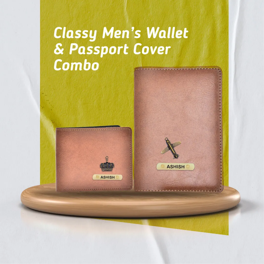 Customized with Name and Charm Men's 2 Pcs Travel Combo - Tan