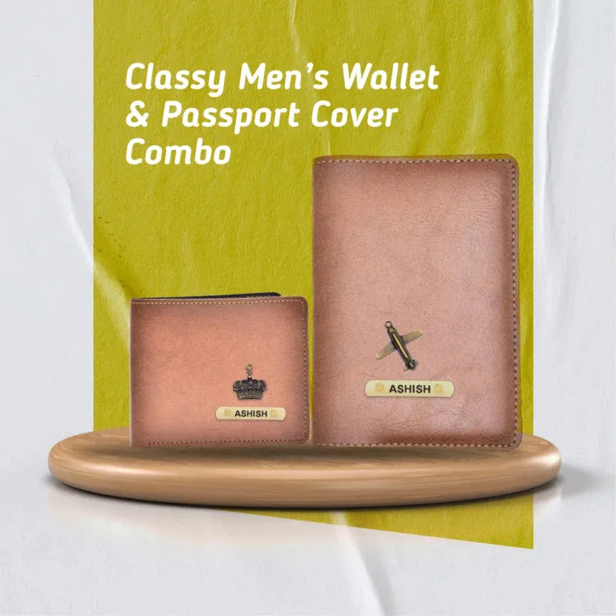 Customized with Name and Charm Men's 2 Pcs Travel Combo - Tan