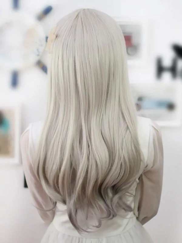 Cute Lolita Wigs Sweet Light Gray Long Curly Synthetic Lolita Hair Wigs With Bangs