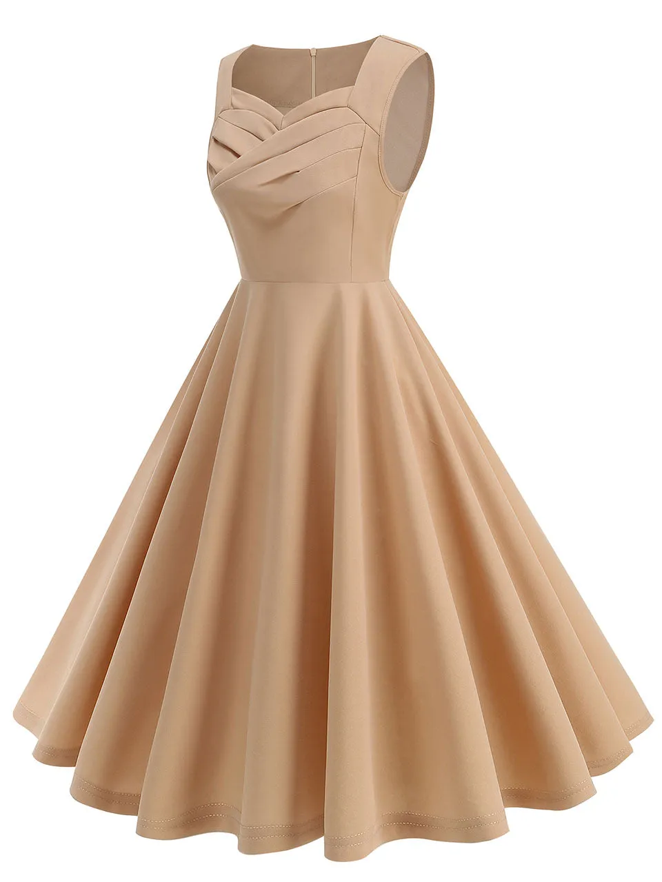 Dark Green V Neck Sleeveless Swing 1950S Vintage Dress