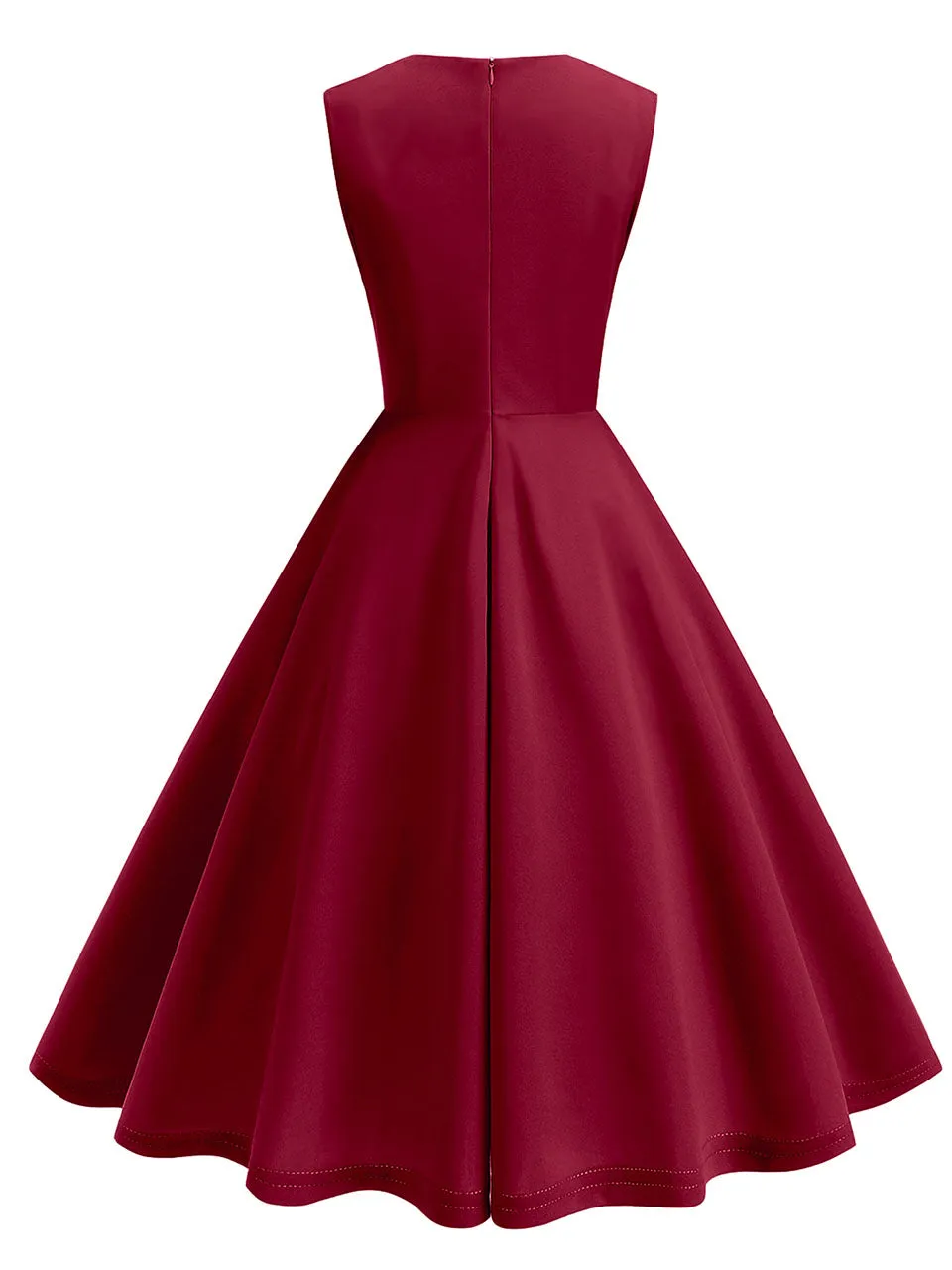 Dark Green V Neck Sleeveless Swing 1950S Vintage Dress