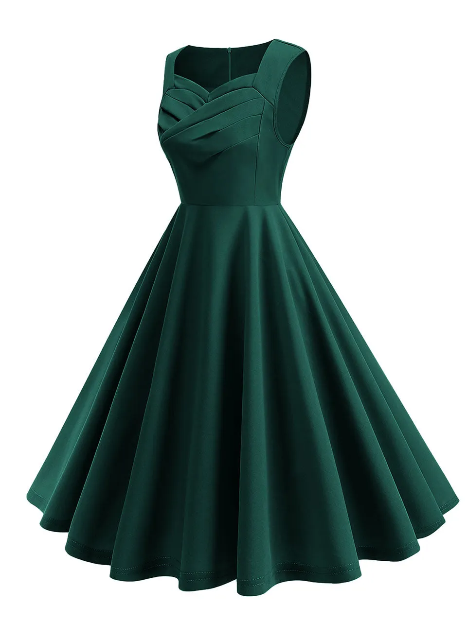 Dark Green V Neck Sleeveless Swing 1950S Vintage Dress