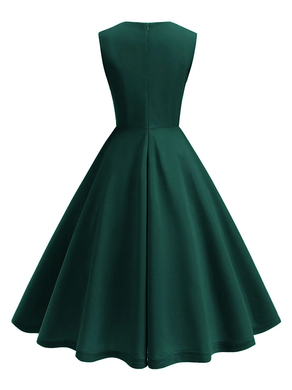 Dark Green V Neck Sleeveless Swing 1950S Vintage Dress