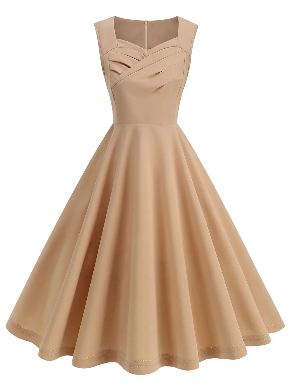 Dark Green V Neck Sleeveless Swing 1950S Vintage Dress