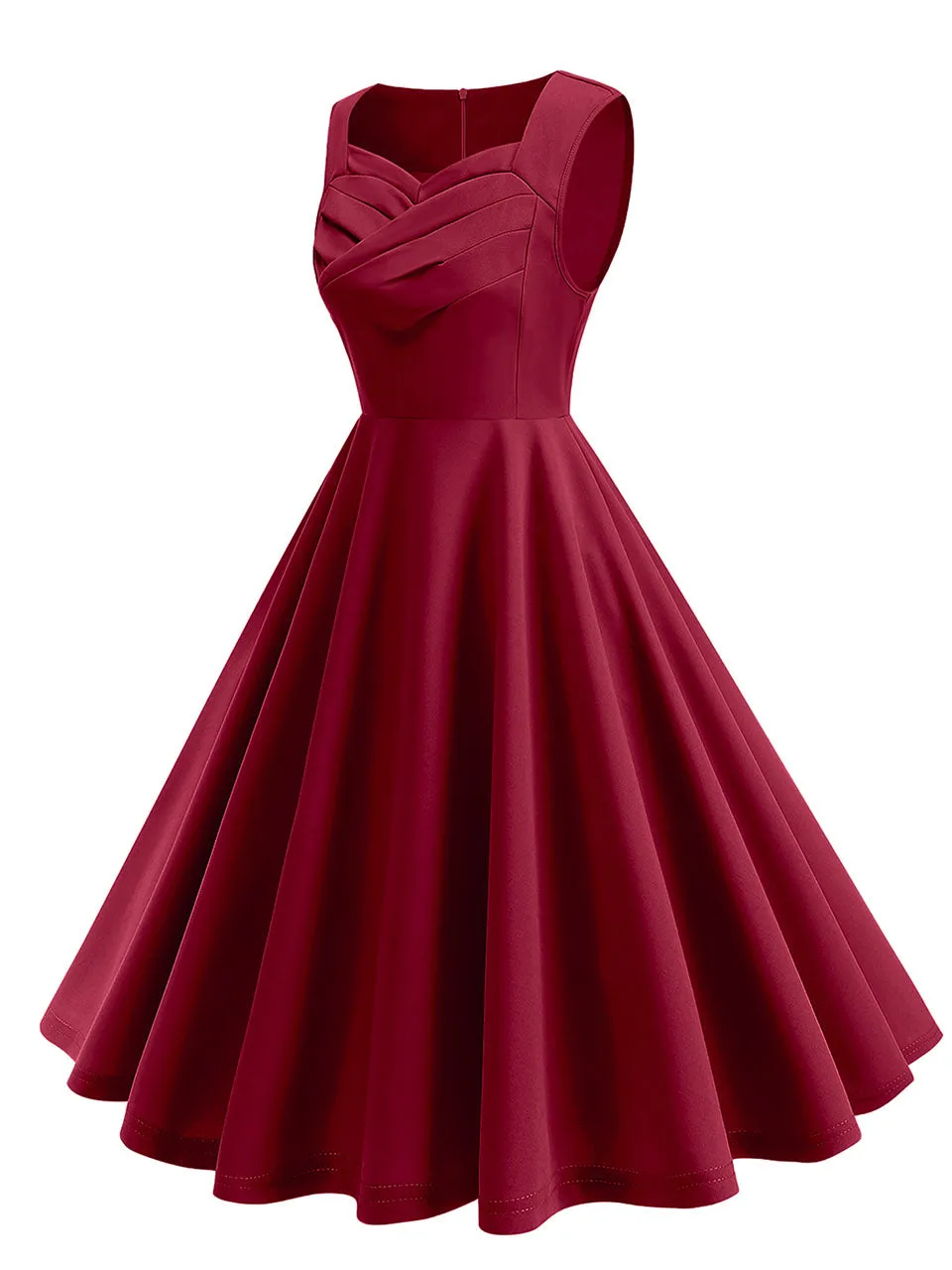 Dark Green V Neck Sleeveless Swing 1950S Vintage Dress