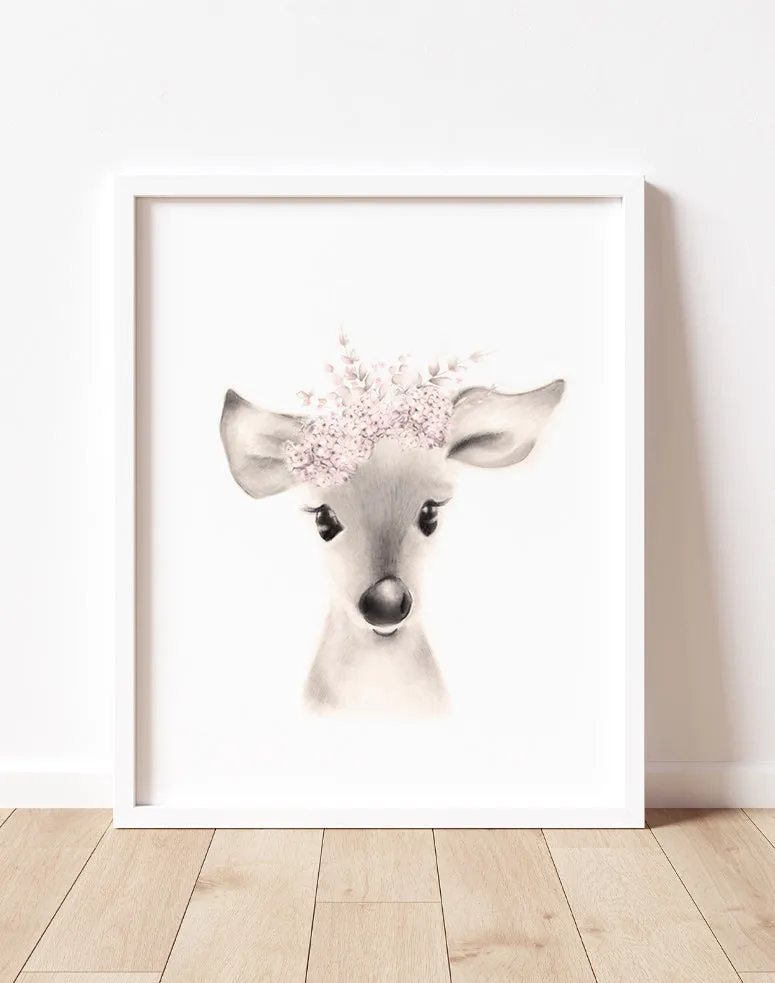 Deer Flower Crown Print in Sweet Blush