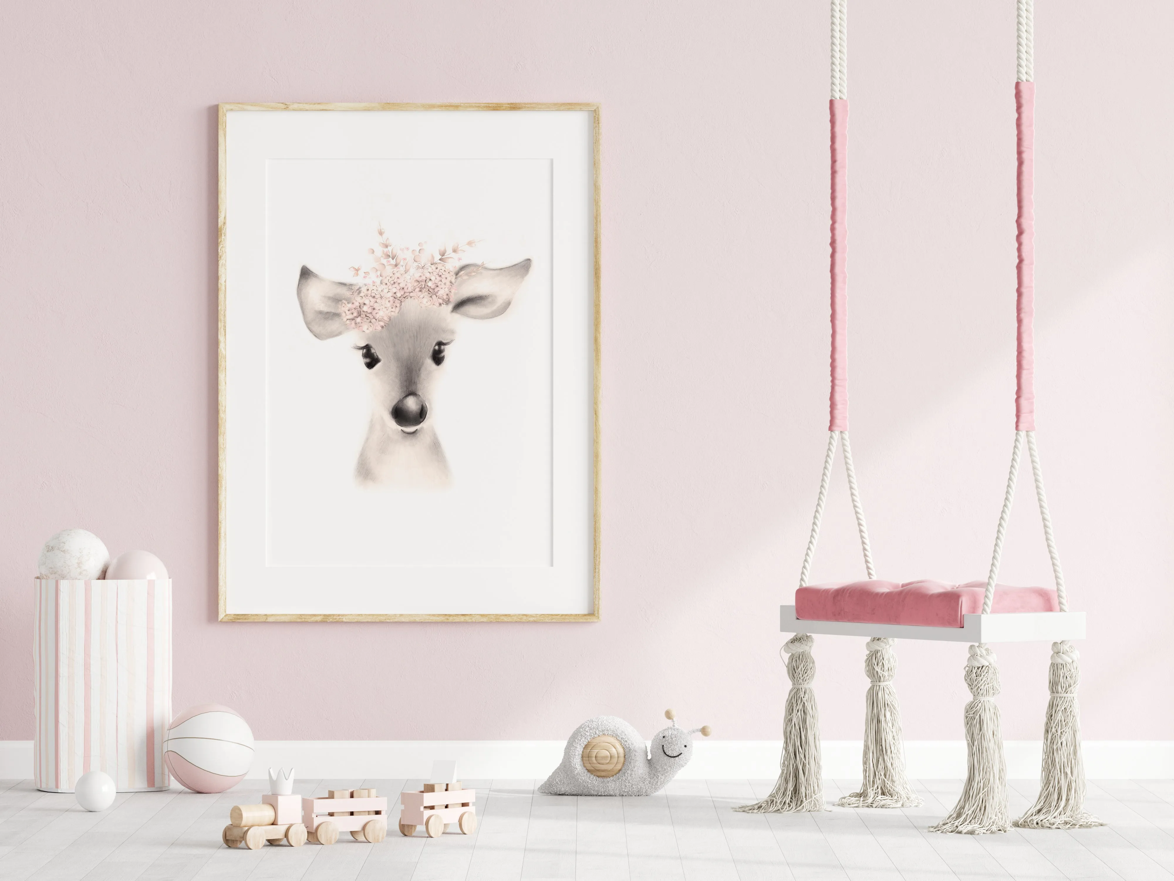 Deer Flower Crown Print in Sweet Blush