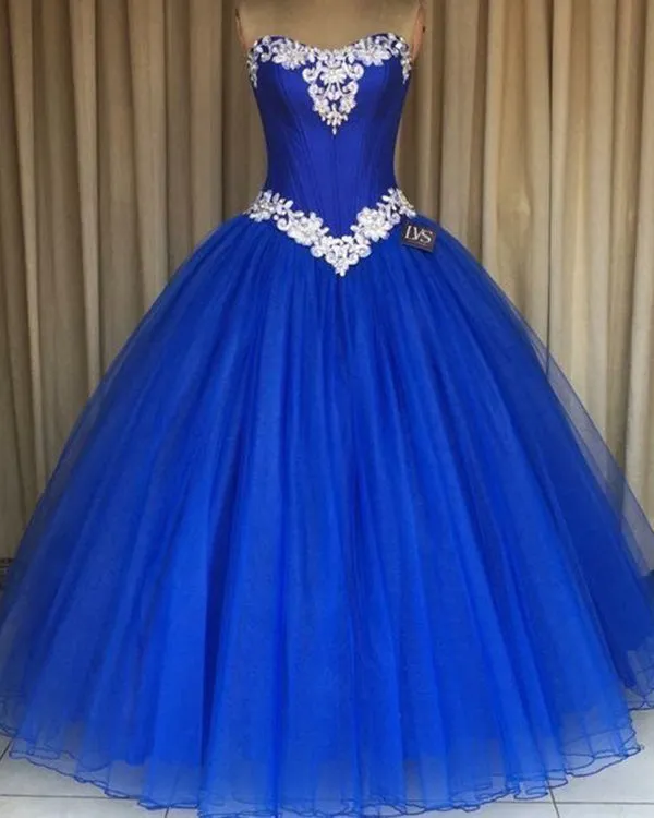 Delicate Royal Blue Quinceanera Dresses with Beadings Strapless Organza Ball Gown Sweet 16 Dress