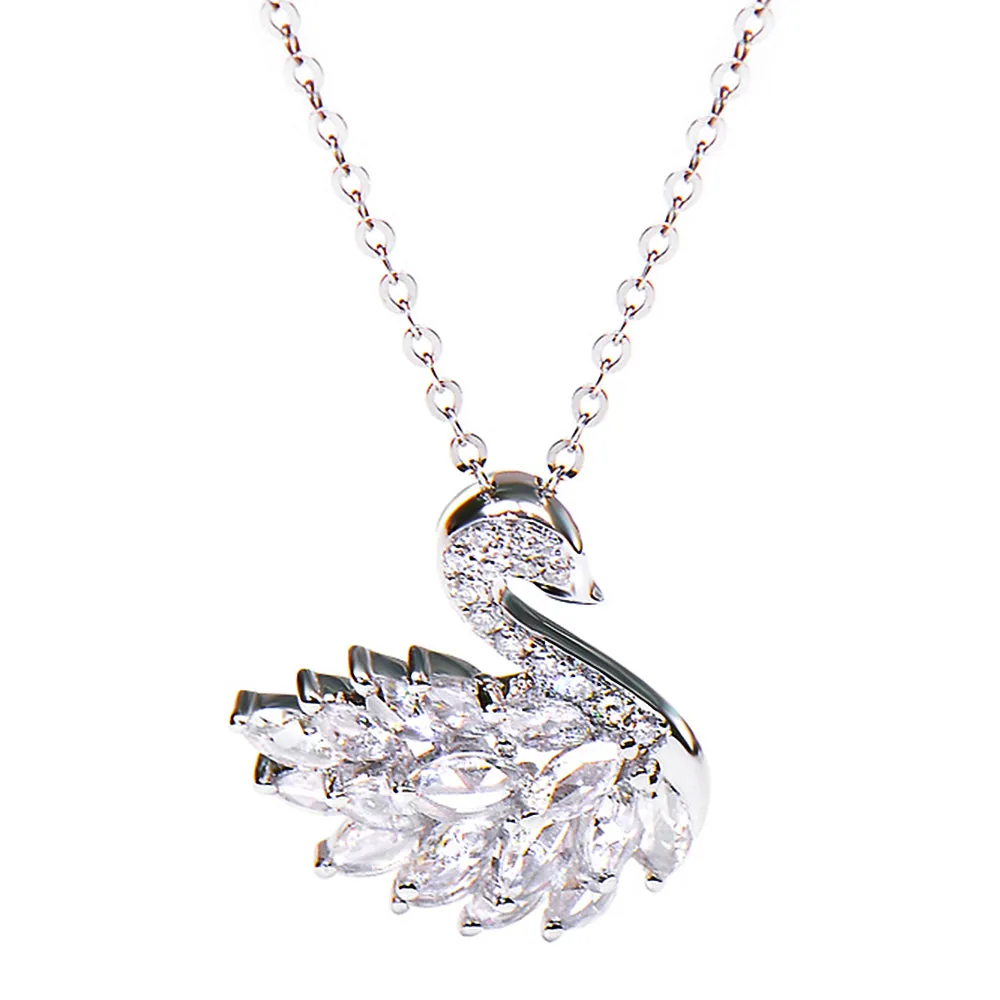 Diamond Lovely Swan Pendant Necklace