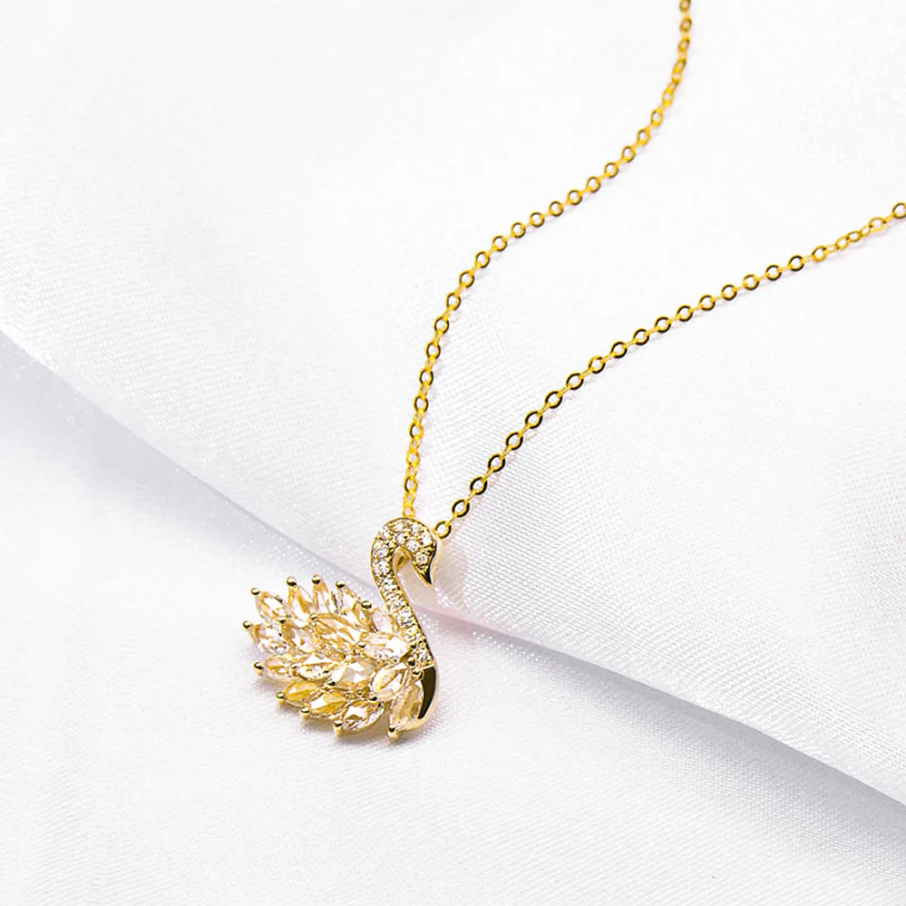 Diamond Lovely Swan Pendant Necklace