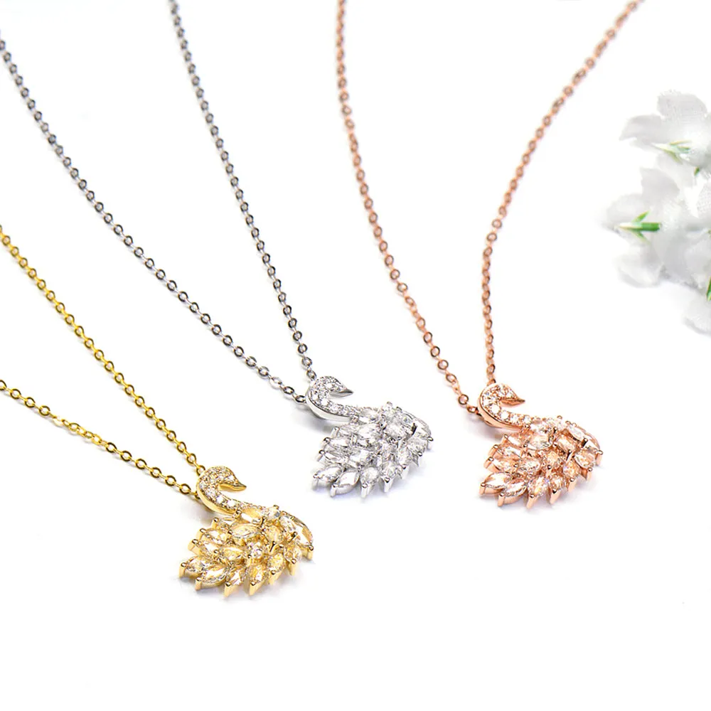 Diamond Lovely Swan Pendant Necklace