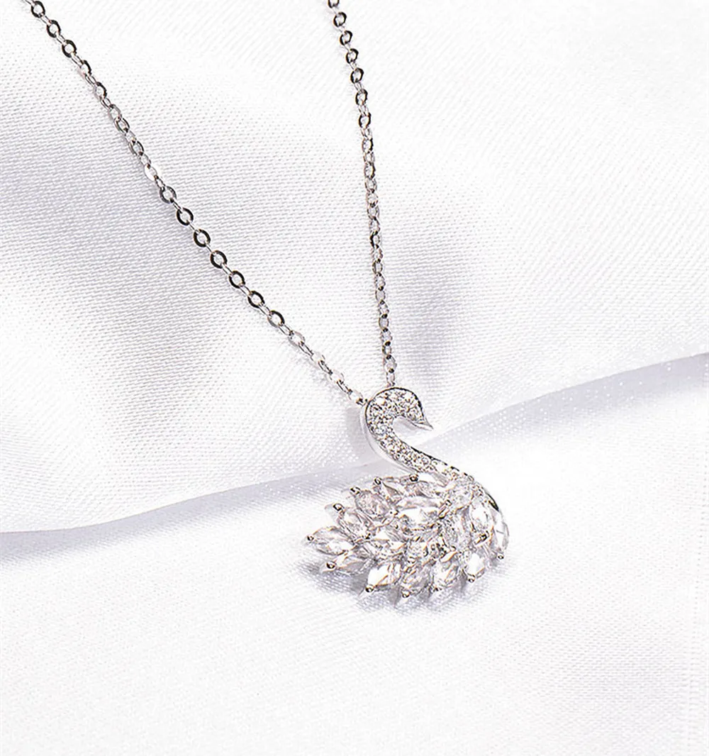 Diamond Lovely Swan Pendant Necklace