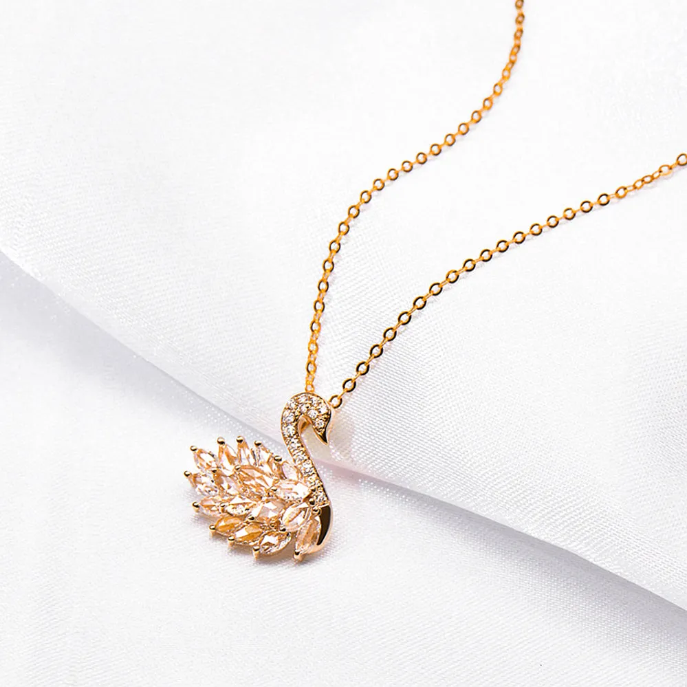 Diamond Lovely Swan Pendant Necklace