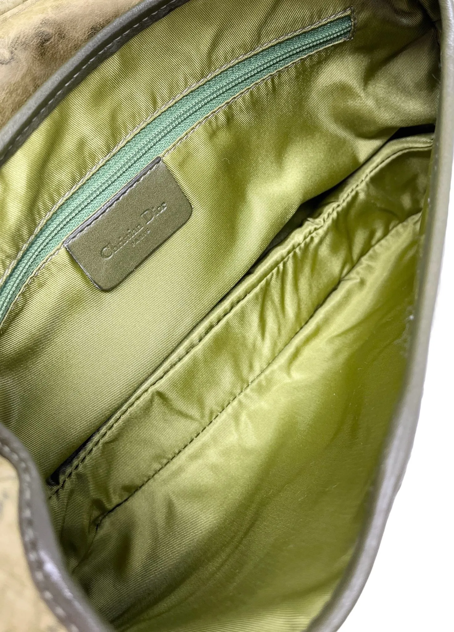 Dior Green Ostrich Double Saddle