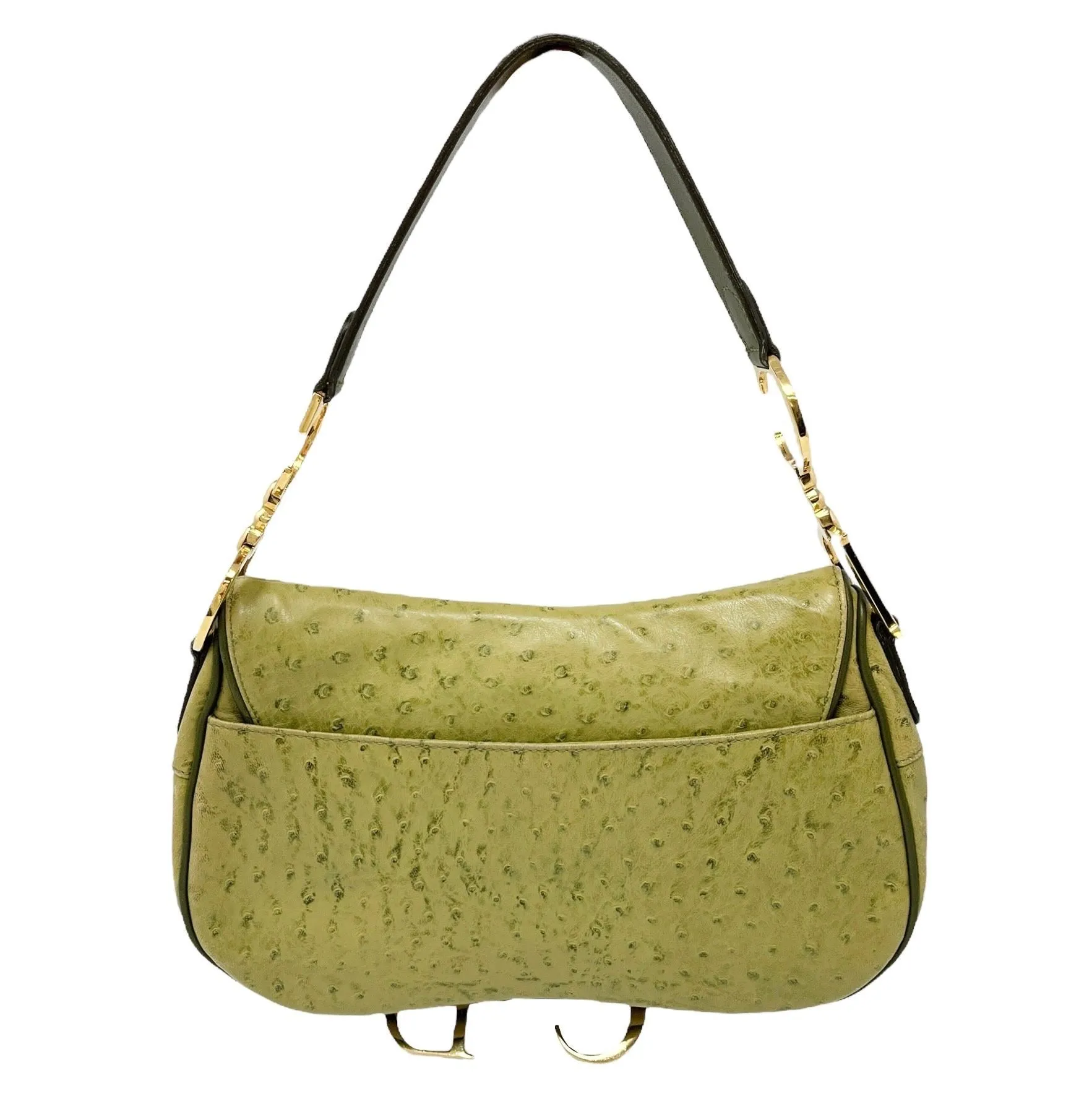 Dior Green Ostrich Double Saddle