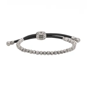 Distressed Silver Bead and Leather Cord Bolo Bracelet